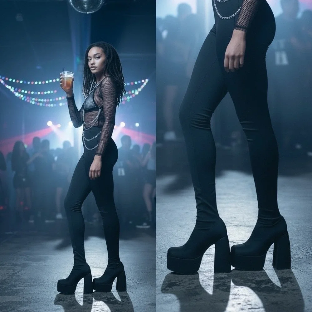 Azalea Wang Heyhey Black Platform Pant Boots 7.5 Clubwear baddie 90s Goth NIB